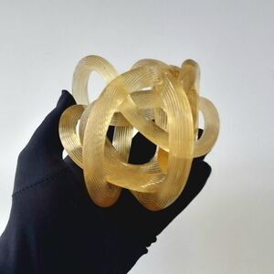 Yellow Glass Knot Sculpture 4-inch Hand Blown Twisted Rope Infinity Paperweight